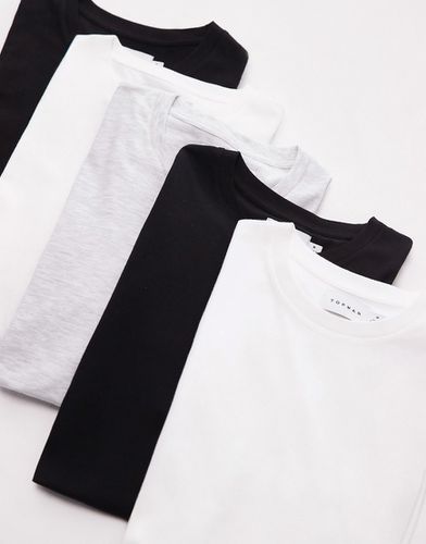 Confezione da 5 t-shirt classiche nera, bianca e grigio ghiaccio mélange - Topman - Modalova