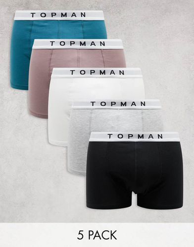 Confezione da 5 boxer aderenti bianco, grigio, malva, nero e verde-azzurro - Topman - Modalova