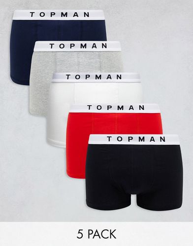Confezione da 5 boxer aderenti colori nero, grigio mélange, blu navy, bianco e rosso - Topman - Modalova