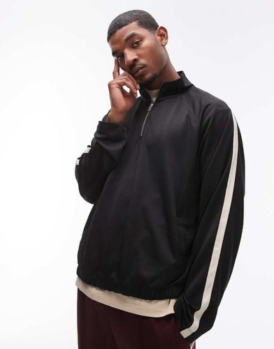 Felpa oversize nera con nastro e collo a imbuto con zip corta - Topman - Modalova