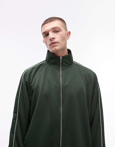 Felpa oversize color sportivo con zip e doppi profili a contrasto in coordinato - Topman - Modalova