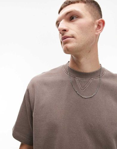 Felpa a maniche corte oversize marrone slavato - Topman - Modalova