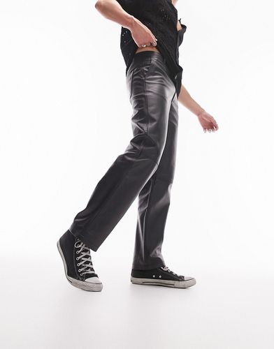 Limited - Pantaloni dritti in pelle nera premium - Topman - Modalova