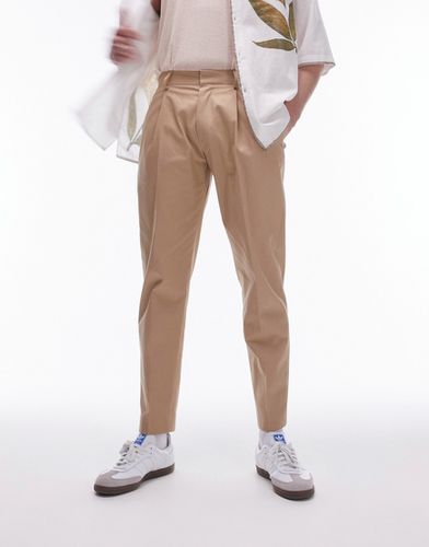 Pantaloni affusolati eleganti in cotone compatto color pietra - Topman - Modalova
