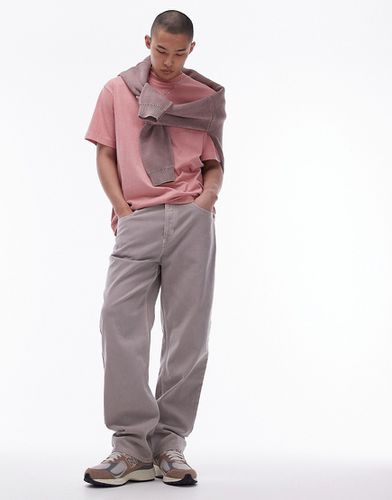 Pantaloni ampi color pietra in twill di cotone - Topman - Modalova