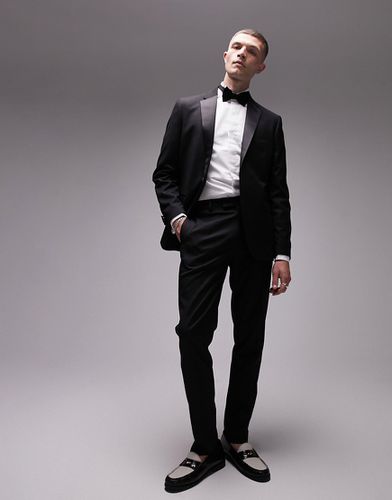 Pantaloni da smoking premium slim in misto lana neri elasticizzati - Topman - Modalova