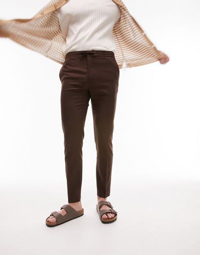 Pantaloni eleganti skinny marroni con fascia in vita elasticizzata - Topman - Modalova