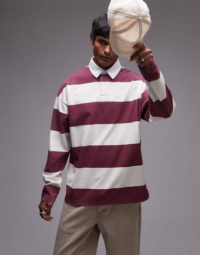 Polo oversize a righe bordeaux con colletto - Topman - Modalova