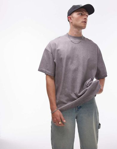 T-shirt comoda grigia lavaggio acido con spalle scivolate - Topman - Modalova