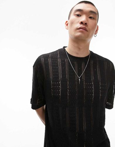 T-shirt da festival oversize nera all'uncinetto - Topman - Modalova