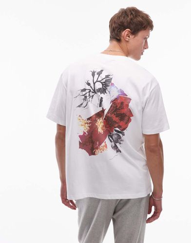 T-shirt oversize bianca con grafica con fiori scansionati sul davanti e sul retro - Topman - Modalova