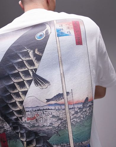 T-shirt oversize bianca con stampa di pesci koi sul davanti e sul retro - Topman - Modalova