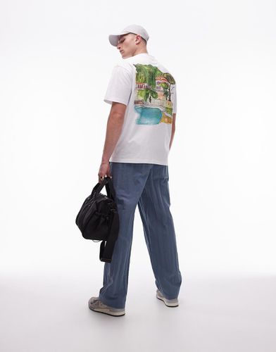 T-shirt oversize bianca con stampa di riviera stile acquarello sul davanti e sul retro - Topman - Modalova