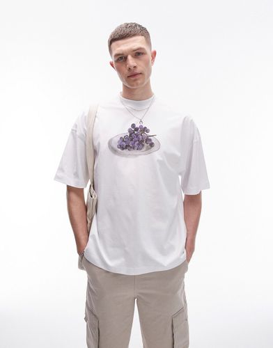 T-shirt oversize bianca con stampa di uva - Topman - Modalova