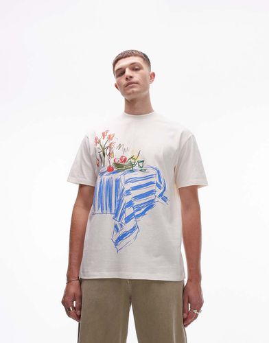 T-shirt oversize écru con disegno di tavola apparecchiata - Topman - Modalova