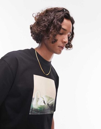 T-shirt oversize nera con stampa di cigni sul petto - Topman - Modalova