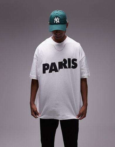 T-shirt super oversize bianca con stampa "Paris" - Topman - Modalova