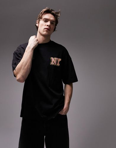 T-shirt super oversize nera con stemma "NY" - Topman - Modalova