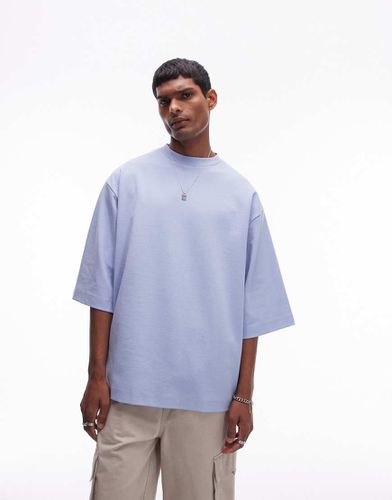 T-shirt premium oversize pesante da 300 gsm con maniche di media lunghezza azzurra - Topman - Modalova