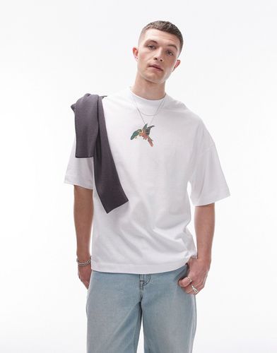 T-shirt premium super oversize bianca con stampa di pappagallo sul davanti e sul retro - Topman - Modalova