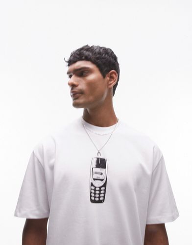 X The Streets - T-shirt premium oversize bianca con stampa ricamata sul davanti e sul retro di telefono cellulare - Topman - Modalova