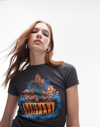 T-shirt mini antracite con grafica dei Nirvana su licenza - Topshop - Modalova