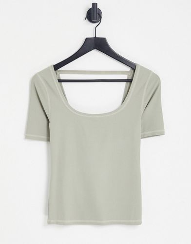 T-shirt basic premium salvia con dettagli a contrasto e scollo rotondo - Topshop - Modalova