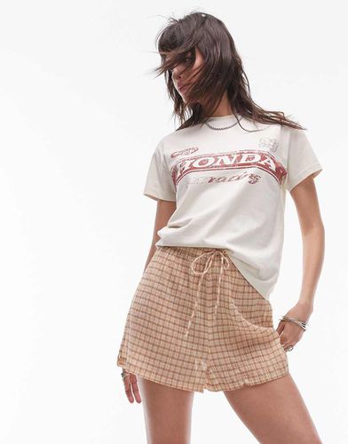 T-shirt ristretta écru con grafica Honda su licenza - Topshop - Modalova