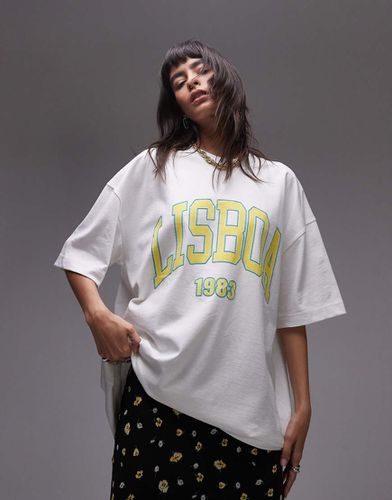 T-shirt super oversize bianca premium con stampa "Lisboa" - Topshop - Modalova