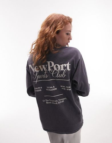 T-shirt skater a maniche lunghe color ardesia con stampa "New Port" - Topshop - Modalova