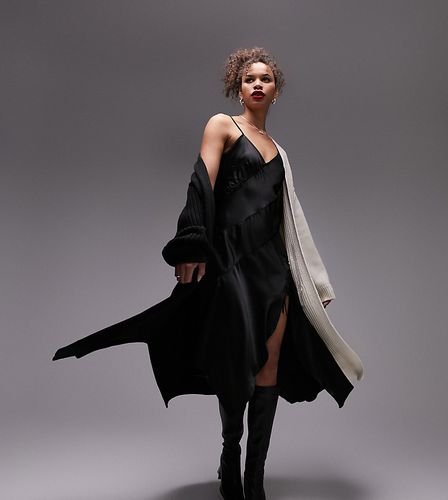 Cardigan lungo in maglia nero e color pietra con cuciture a contrasto - Topshop Tall - Modalova