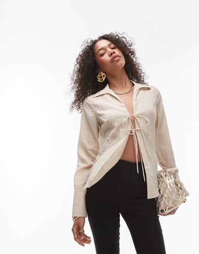 Top allacciato sul davanti beige increspato - Topshop - Modalova