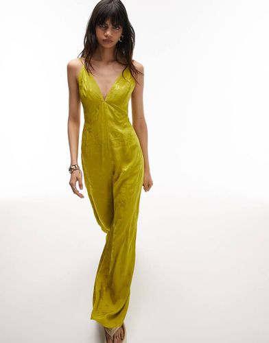 Tuta jumpsuit jacquard con spalline sottili color chartreuse - Topshop - Modalova