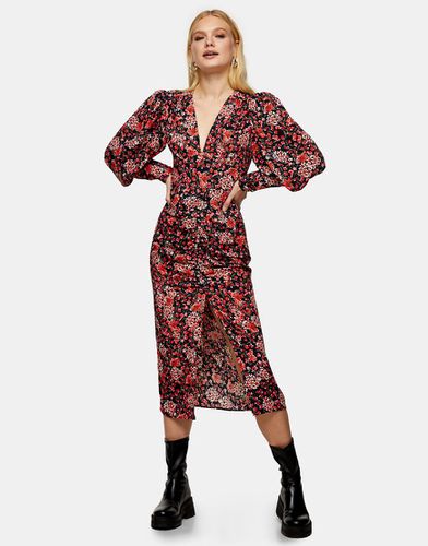 Vestito midi arricciato sul davanti con stampa a fiori - Topshop - Modalova