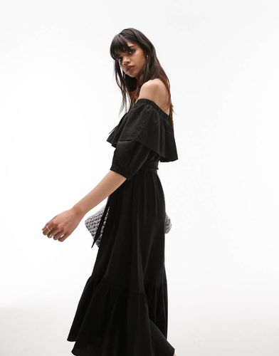 Vestito midi nero con scollo alla Bardot - Topshop - Modalova