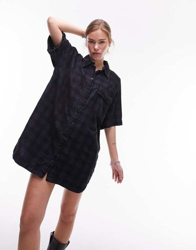 Vestito camicia corto in velluto a coste slavato a quadri - Topshop - Modalova