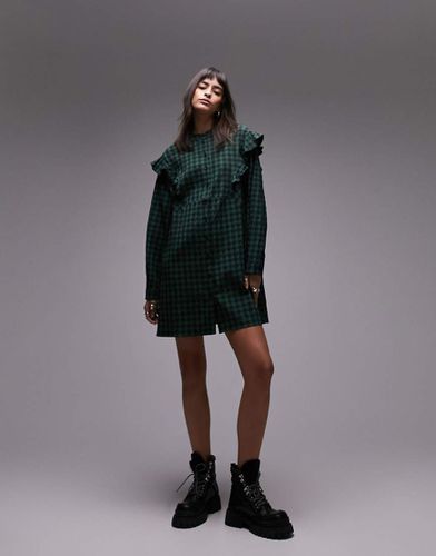 Vestito camicia corto verde e nero a quadri con bottoni - Topshop - Modalova