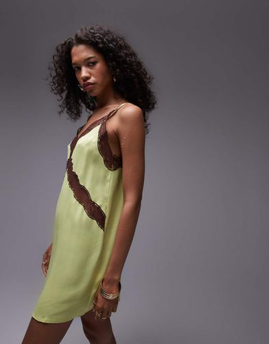 Vestito corto verde lime con inserto in pizzo - Topshop - Modalova