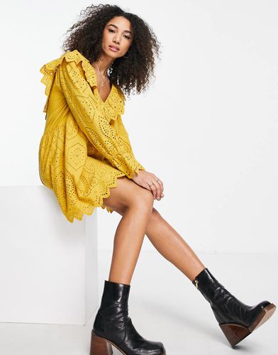 Vestito in pizzo con volant sullo scollo - YELLOW - Topshop - Modalova