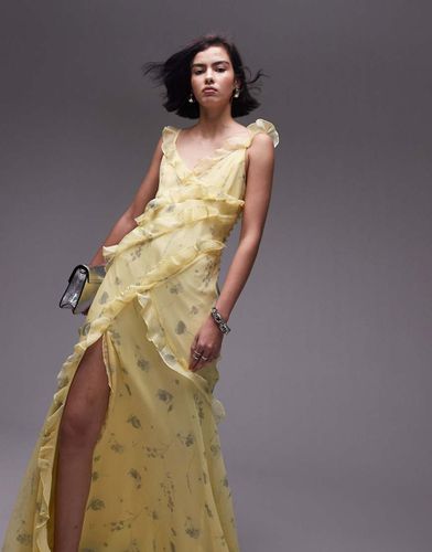 Vestito sottoveste midi giallo con stampa e volant - Topshop - Modalova