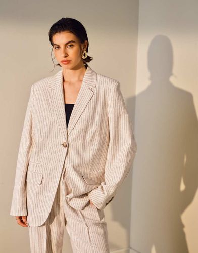 Blazer d'ensemble en lin avec fines rayures et bouton unique - Crème - Topshop - Modalova