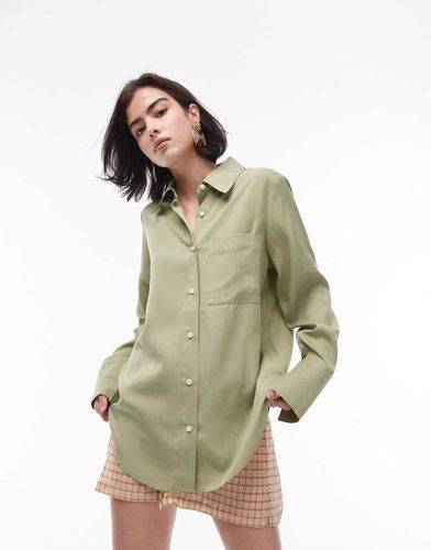 Camicia oversize kaki con bottoni a contrasto - Topshop - Modalova