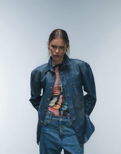 Camicia di jeans spalmata lavaggio deep sea - Topshop - Modalova