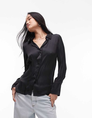 Topshop - Camicia in raso nera-Nero - Topshop - Modalova