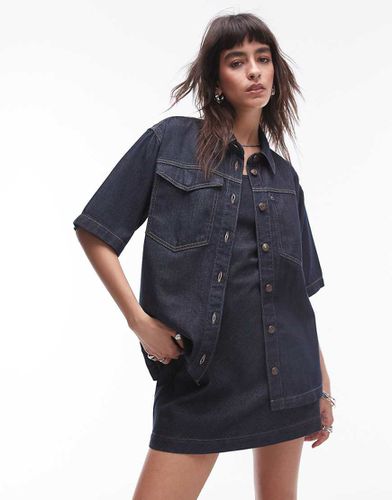 Camicia stile resort a maniche corte indaco in denim leggero - Topshop - Modalova