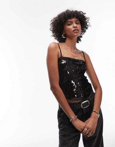 Canottiera nera rivestita con paillettes - Topshop - Modalova