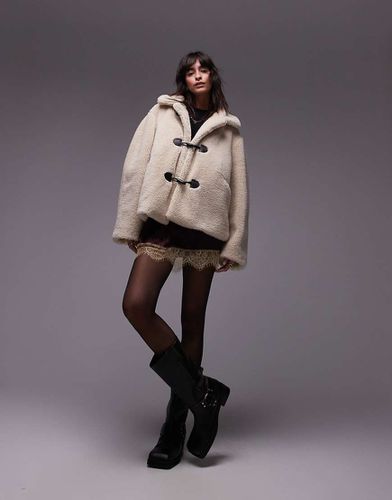 Cappotto in pile borg color panna con alamari - Topshop - Modalova