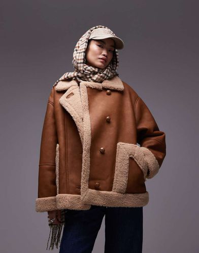 Cappotto stile pilota color cuoio oversize - Topshop - Modalova