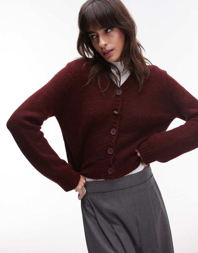 Cardigan con scollo a V in maglia bordeaux - Topshop - Modalova