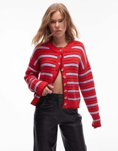 Cardigan oversize squadrato rosso e lilla in maglia a righe - Topshop - Modalova